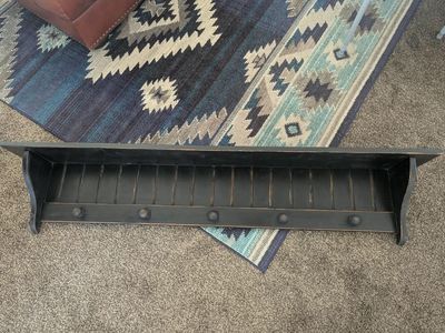 Black Farmhouse Wall Shelf with Pegs / Coat Rack (Great Condition)