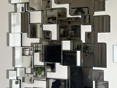 Large artisan modern mirror in silver (55inx33in) $1100 OBO