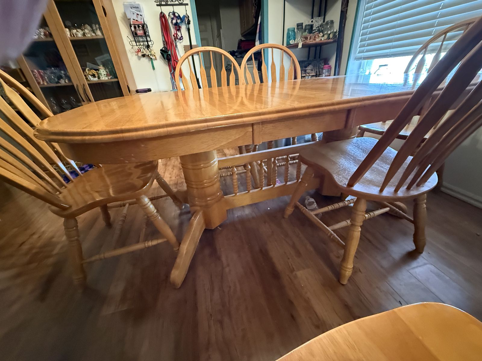 Dining room table and chairs.
