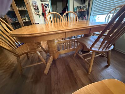 Dining room table and chairs.
