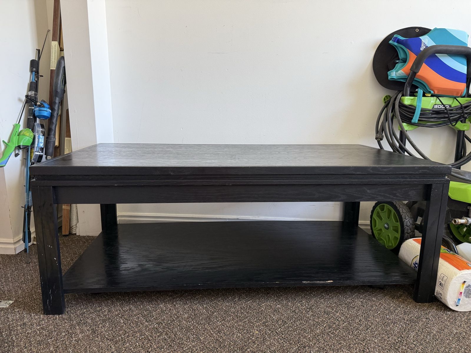 Black Wooden Coffee Table with Lower Shelf Storage