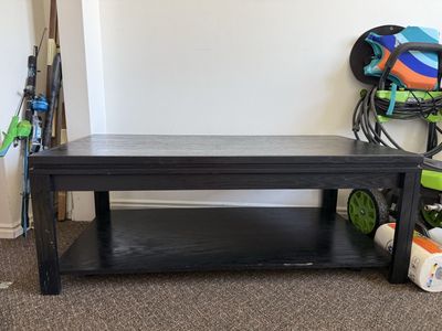 Black Wooden Coffee Table with Lower Shelf Storage