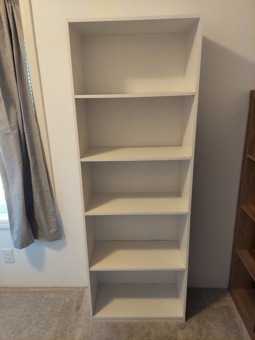 Two White Adjustable Bookcases