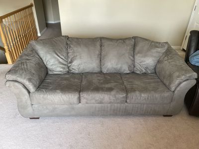 Comfortable Gray Suede Sofa and Loveseat Set - Perfect for Living Rooms