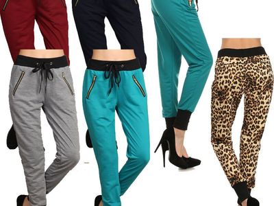 $20(5pc) Women's Jogger Pants high waist jogger with zipper embellishment and drawstring