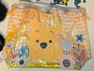 Disney Winnie the Pooh Glitter Flowy Transparent Small Tote Bag with Floral Design