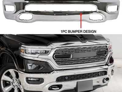 New Chrome Front Bumper for 2019–2024 Ram 1500 DT – Fog Light & Tow Hook Openings – No Sensor Holes