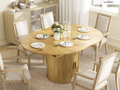 HOMCOM 43.3" to 59" Extendable Round Dining Table for 4-6, Natural Wood