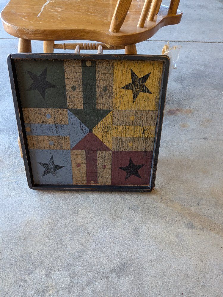 Handcrafted Rustic Star & Arrow Ludo/Pachisi Board Game with Dice & Pegs