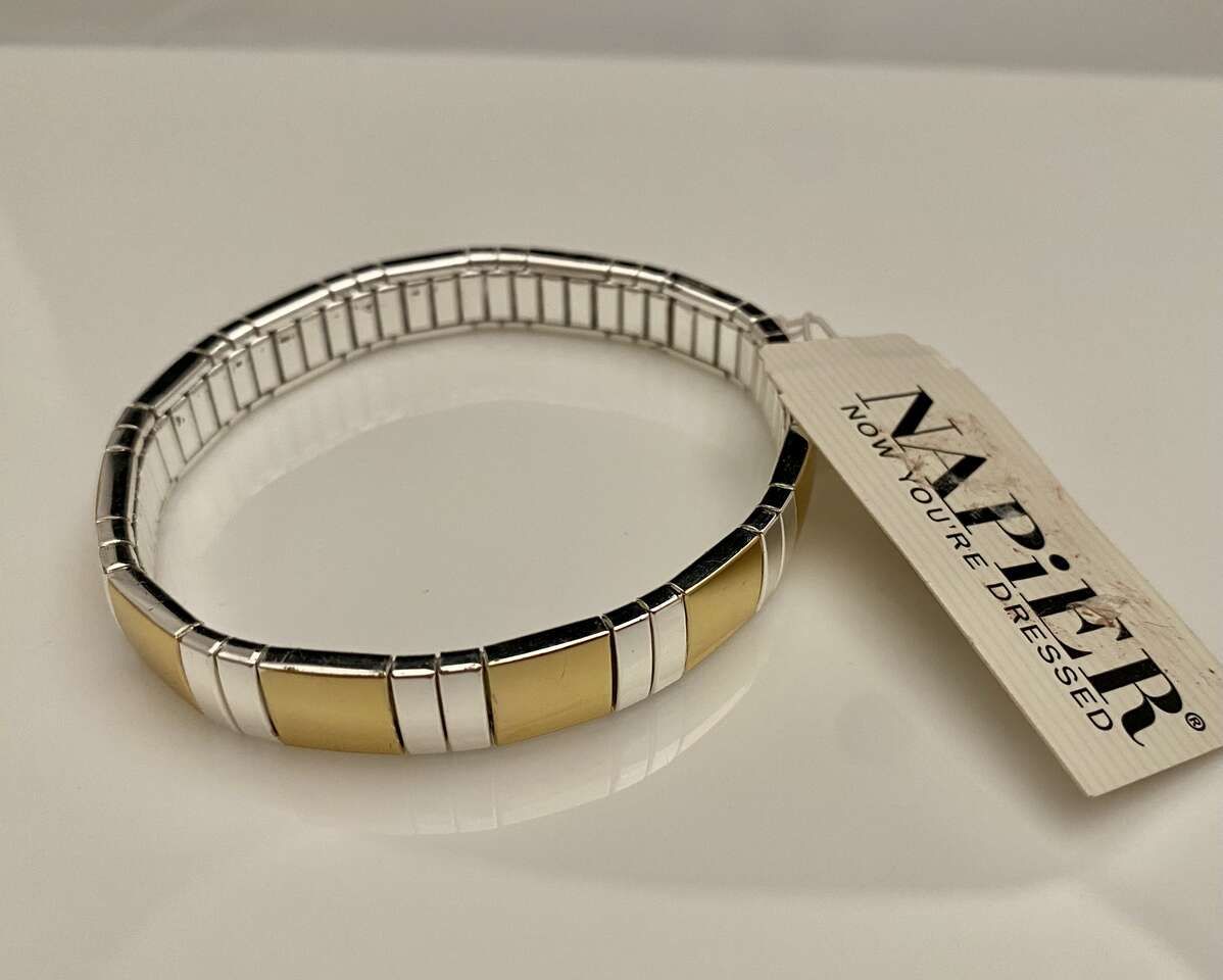 NEW - Beautiful NAPIER Silver N Gold Stretch Bracelet- Measures 7 Inches Not Stretched - C PIX