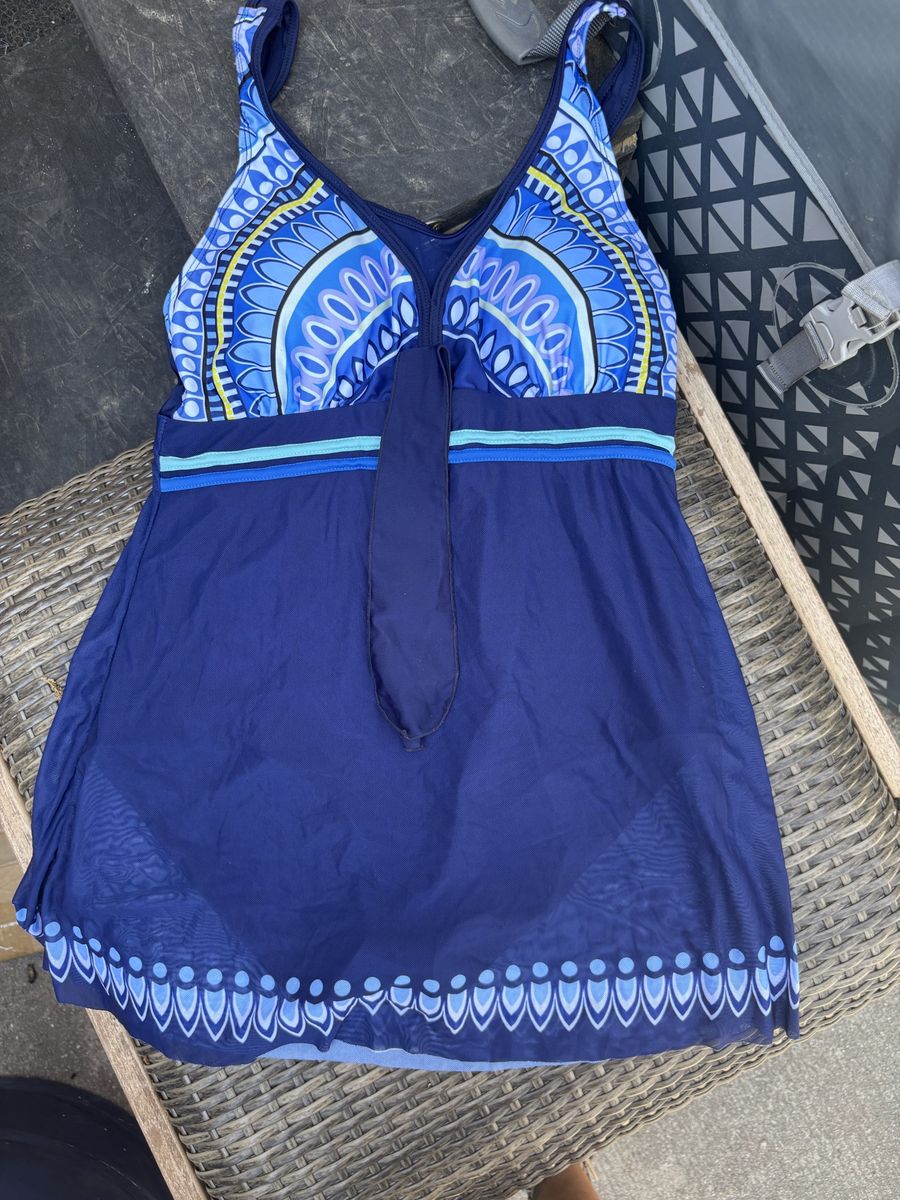 Woman's Blue Printed One-Piece Swim Dress Tankini - Sizes Small & 2XL Available