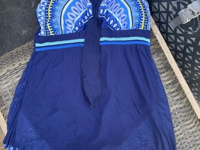 Woman's Blue Printed One-Piece Swim Dress Tankini - Sizes Small & 2XL Available