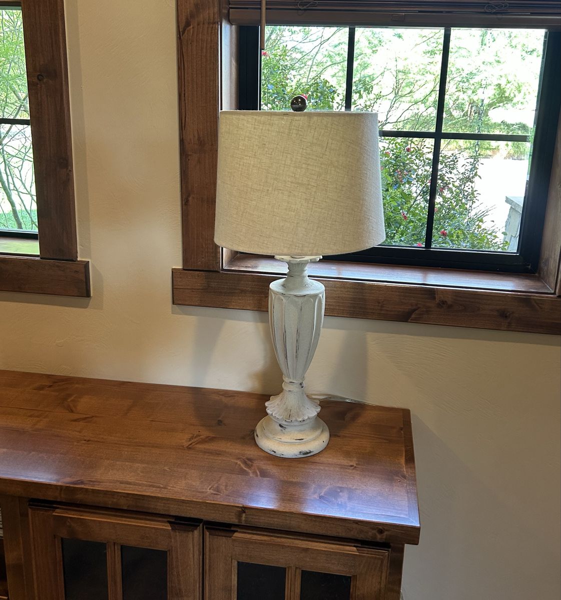 White Farmhouse Table Lamp with Linen Shade