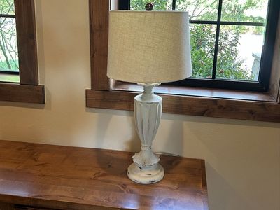 White Farmhouse Table Lamp with Linen Shade