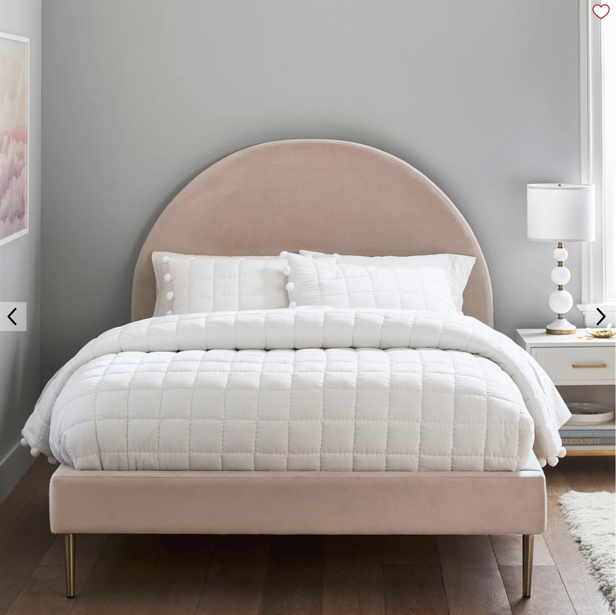 Cute Queen Pottery Barn Bed-- Luna Upholstered Lustre Velvet Dusty Blush