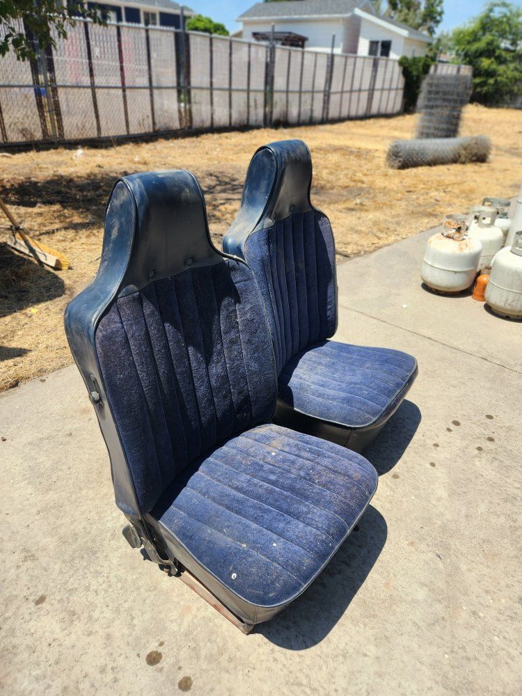 VW Beetle high back blue upholstered vintage seats