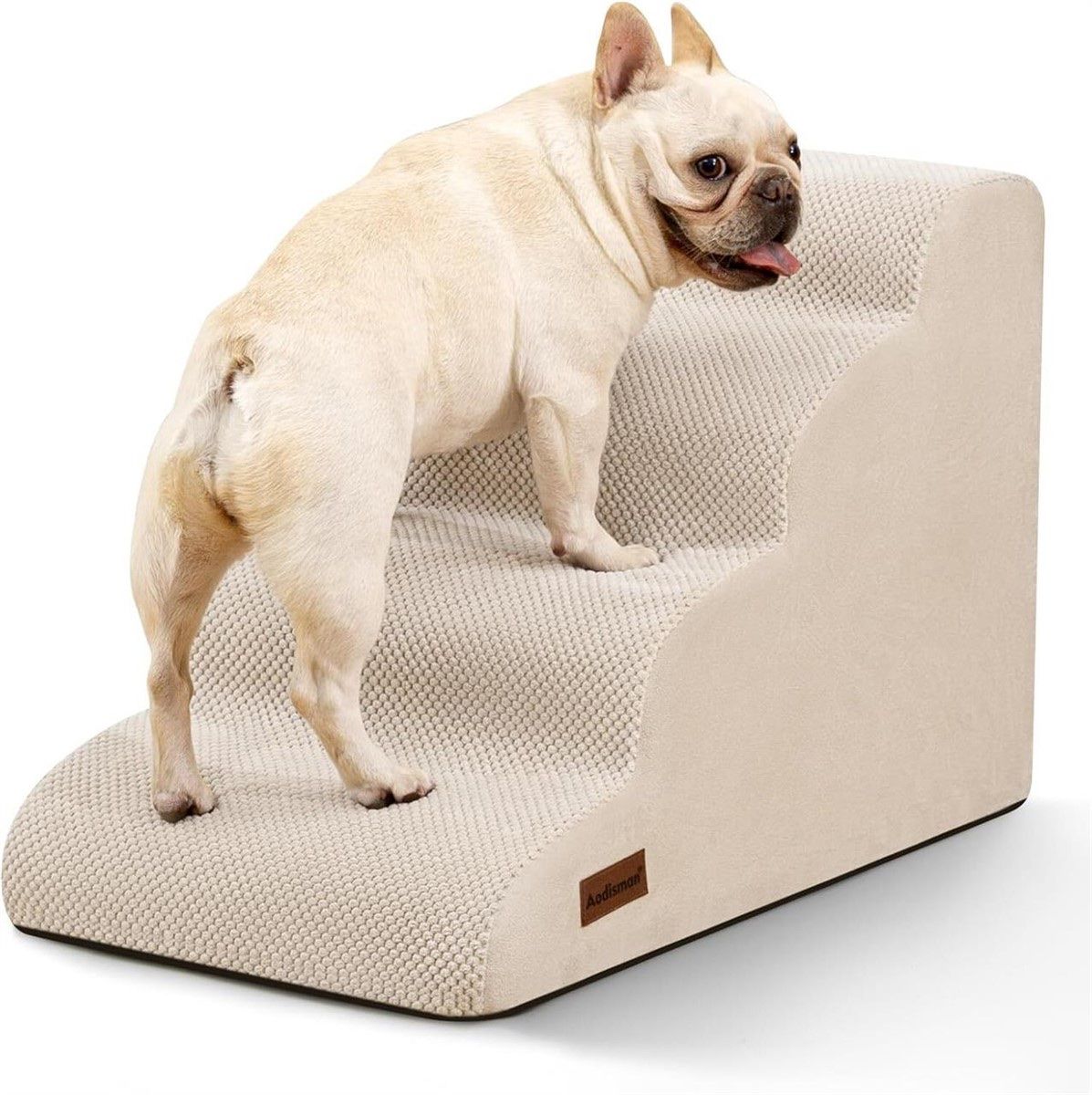 Aodisman Foam Pet Steps 3-Tier Dog Stairs for High Beds and Couches - Beige Fabric