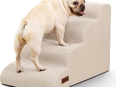 Aodisman Foam Pet Steps 3-Tier Dog Stairs for High Beds and Couches - Beige Fabric