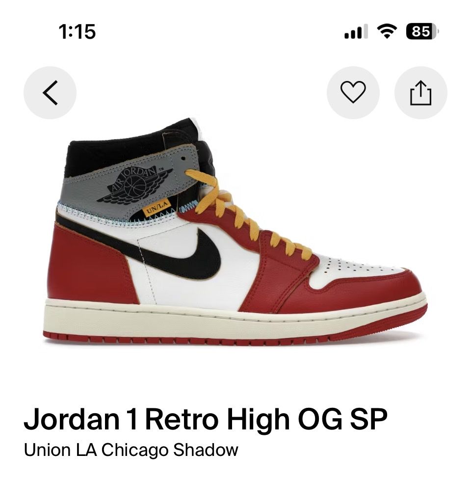 Air Jordan 1 Retro High x Union LA Chicago Shadow Mens 10.5 DeadStock
