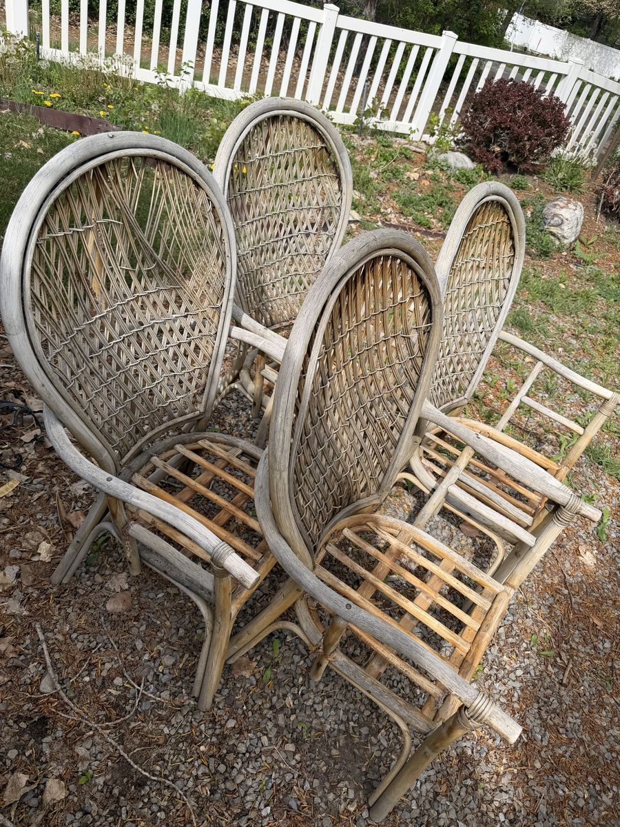 (4) Outdoor Ratan Bamboo Peacock Patio Chairs