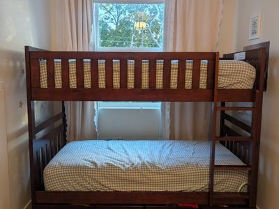 Wooden Bunk Bed with Storage Drawers - Cherry Wood Finish, Twin Size
