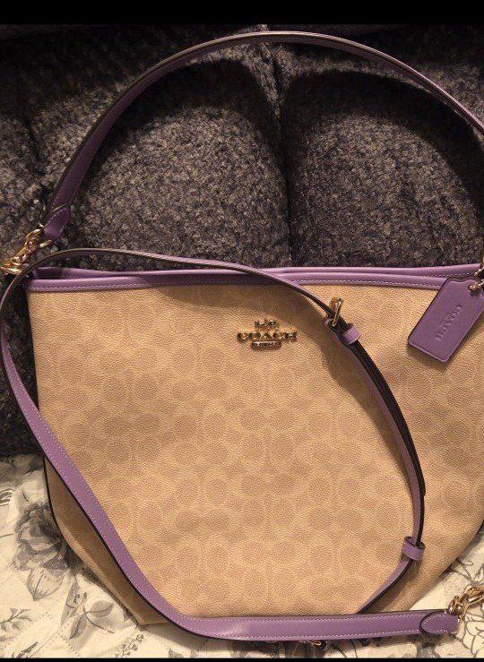 COACH Willow Bucket Bag in Colorblock with Snakeskin Detail - Lilac/Tan Authentic items BRAND NEW