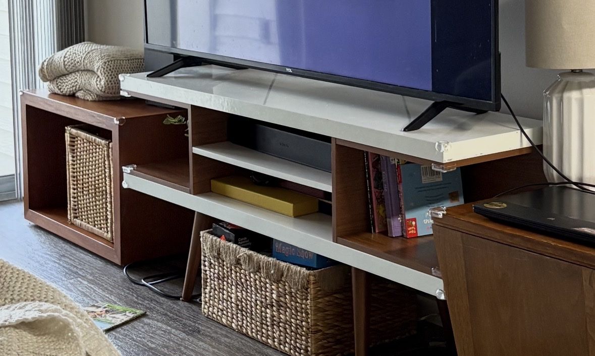 Mid-Century Modern White and Wood TV Stand Media Console