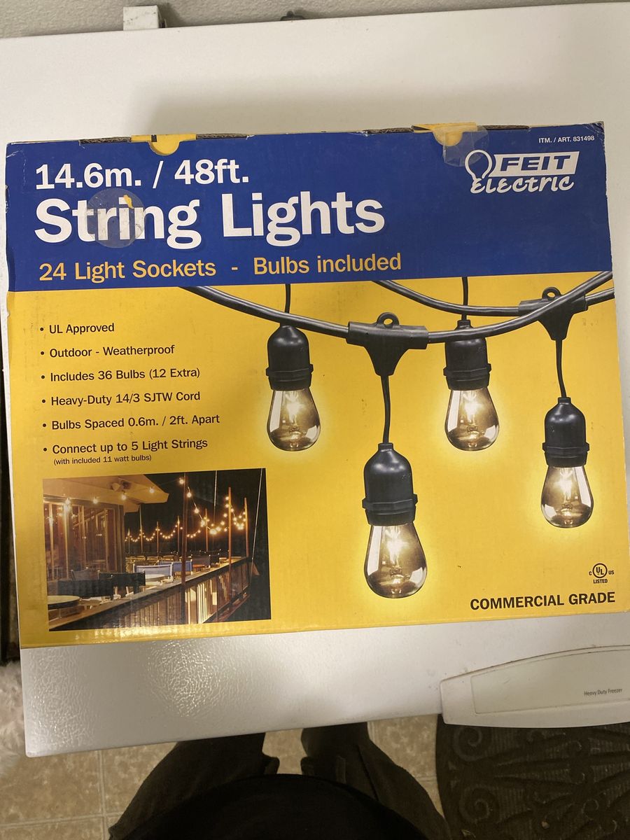 FEIT Electric 48ft Outdoor Weatherproof String Lights - 24 Sockets, 36 Bulbs, Commercial Grade