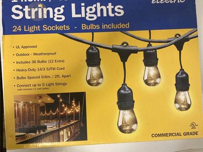 FEIT Electric 48ft Outdoor Weatherproof String Lights - 24 Sockets, 36 Bulbs, Commercial Grade