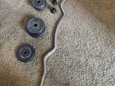 Bollinger Curl Barbell with 25lb Weights - Home Gym Fitness Equipment