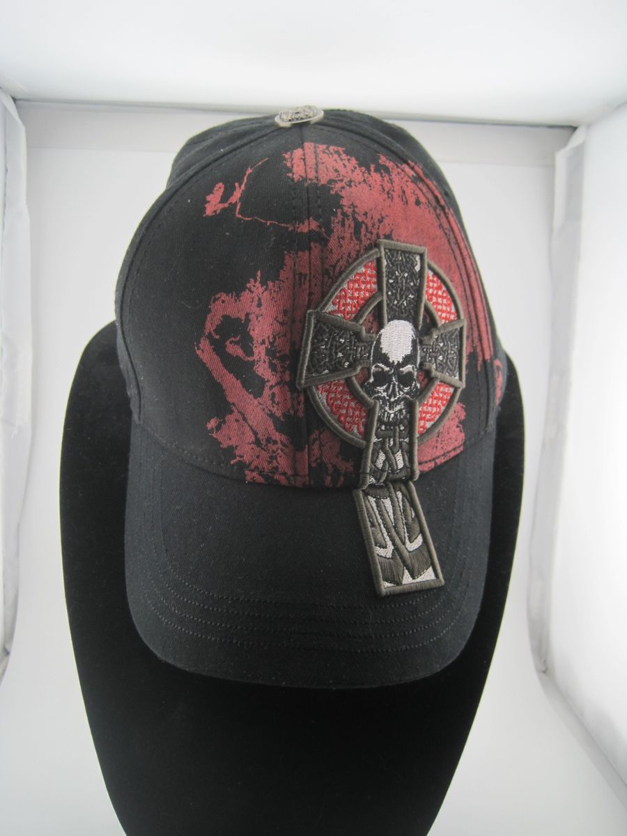 Pugs Gear Premium Skull Celtic Cross Baseball Cap Black Red Gothic Biker Hat