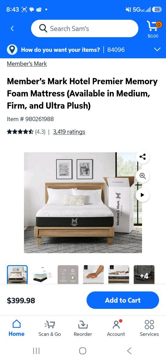 Member's Mark Hotel Premier Memory Foam Mattress Queen Medium
