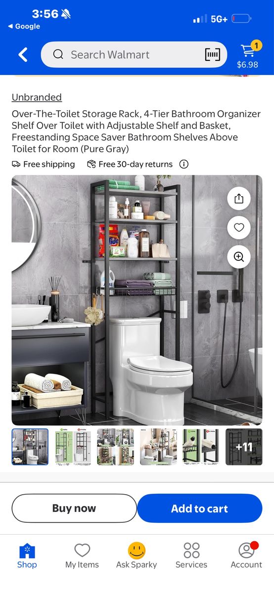 4-Tier Over-the-Toilet Storage Rack - Adjustable Shelf & Basket Bathroom Organizer, Pure Gray