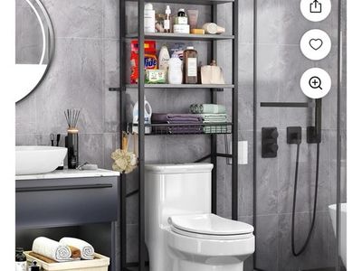 4-Tier Over-the-Toilet Storage Rack - Adjustable Shelf & Basket Bathroom Organizer, Pure Gray