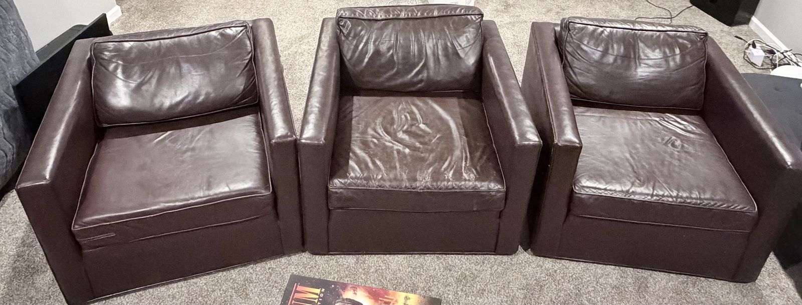 Set of 4 Dark Brown Leather Lounge / Accent Chairs