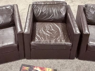 Set of 4 Dark Brown Leather Lounge / Accent Chairs