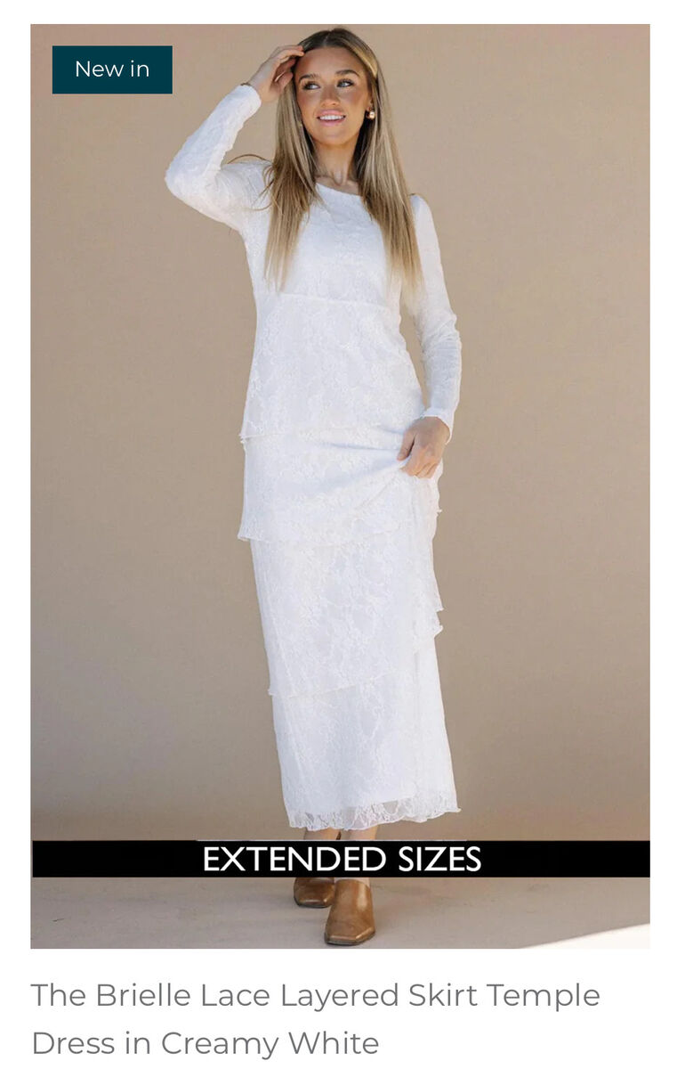 The Brielle Lace Layered Skirt Temple Dress in Creamy White