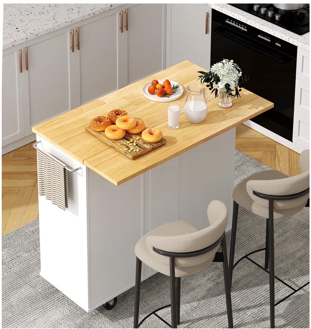 Versatile Kitchen Island Cart with Drop Leaf, Storage, and Wheels - Perfect for Small Spaces