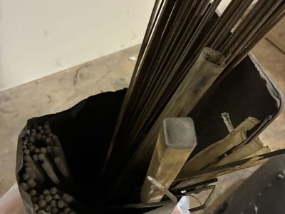 Assorted Welding & Brazing Rods Lot with Vintage Container & Helmet