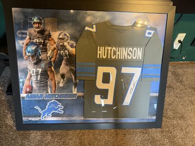 Aidan Hutchinson Detroit Lions Autographed Jersey Display with COA (Beckett Witnessed Authenticated)
