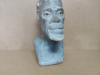 Vintage Hand-Carved Stone Bust Sculpture of Man, African Tribal Art Decor, Unique Patina