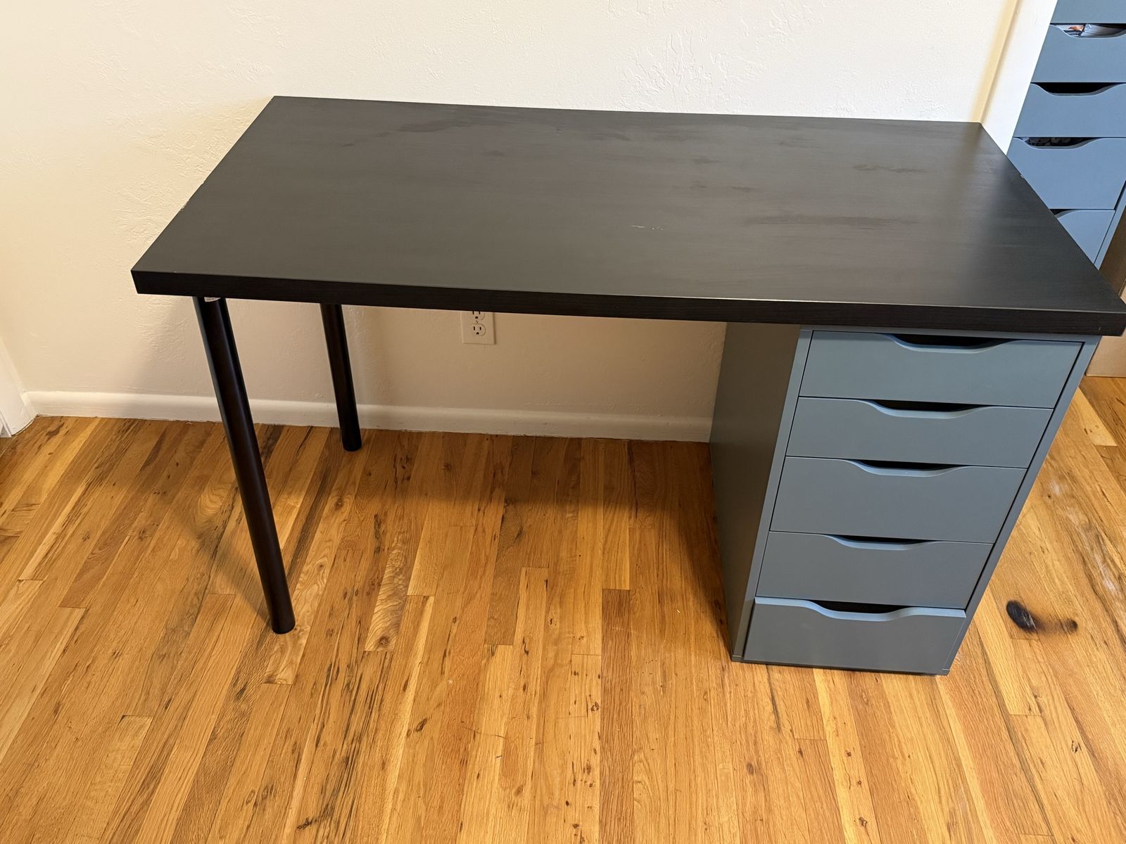 IKEA Alex / Linnmon Desk, Black/Blue-Gray, 47 1/4" x 23 5/8", 5-Drawer Storage