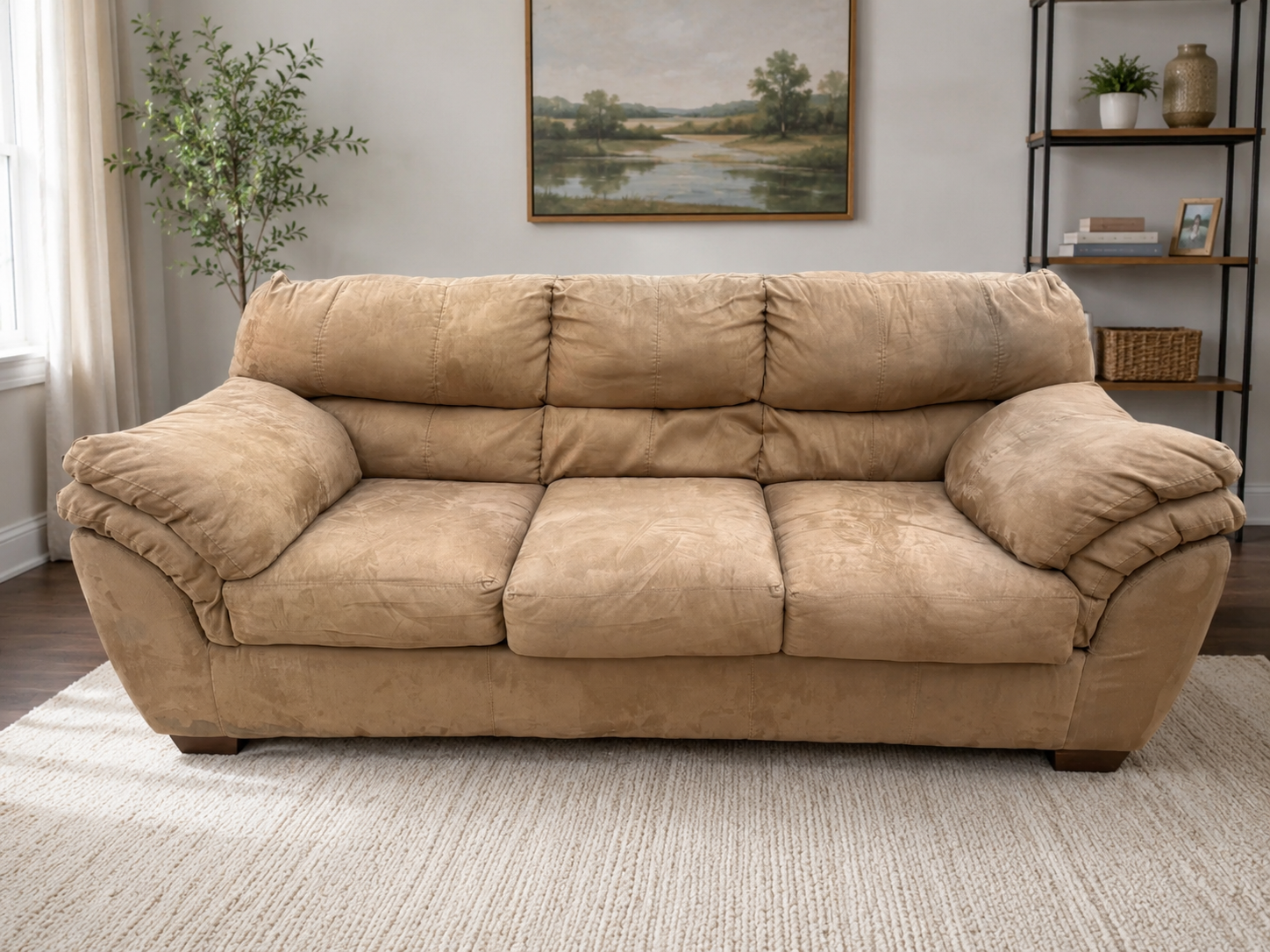 Tan Microfiber Couch & Recliner Set – Comfortable & Clean