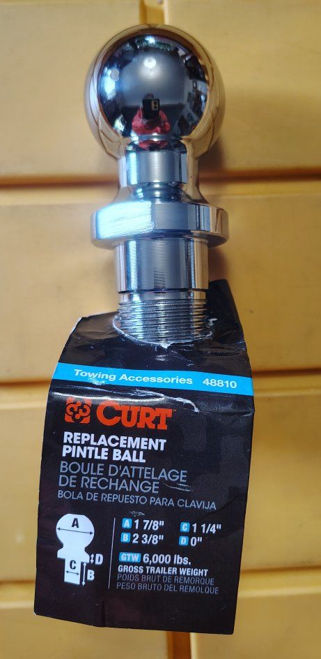 CURT 48810 Replacement Pintle Ball 1-7/8 Inch 6,000 lbs GTW Chrome