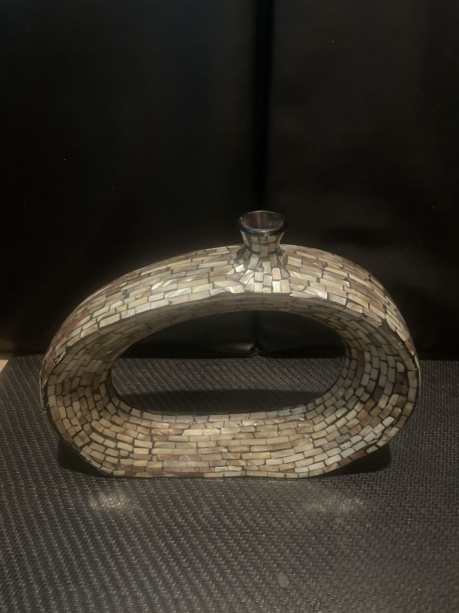 Decorative Mother of Pearl Tile Mosaic Donut Vase Accent Piece