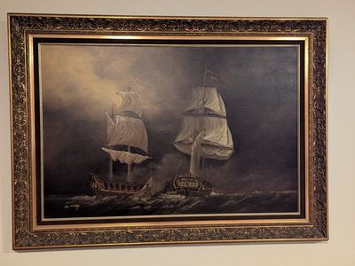 Original John Wohler Seascape Oil Painting with Two Sailboats - Framed Artwork