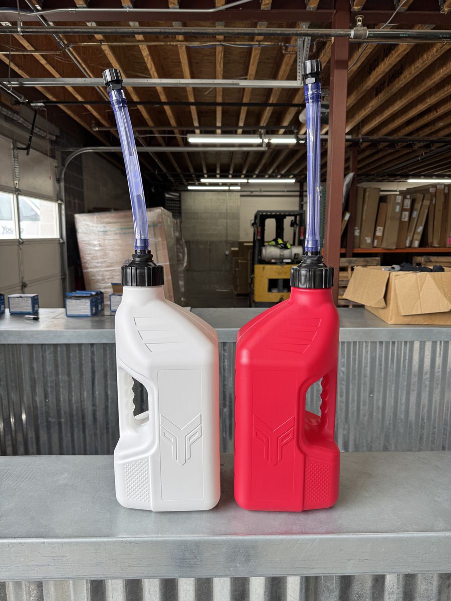 Red and white Tuff Jug 2.5 gal fuel tank