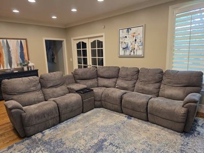 Spacious Lazy Boy Grey Reclining Sectional Sofa with Console and Cupholders - UsedGood Condition