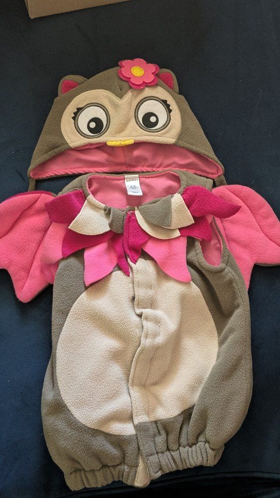 Old Navy Baby Girl's brown/Pink Owl Costume Size 6-12Months Fleece Hooded Romper