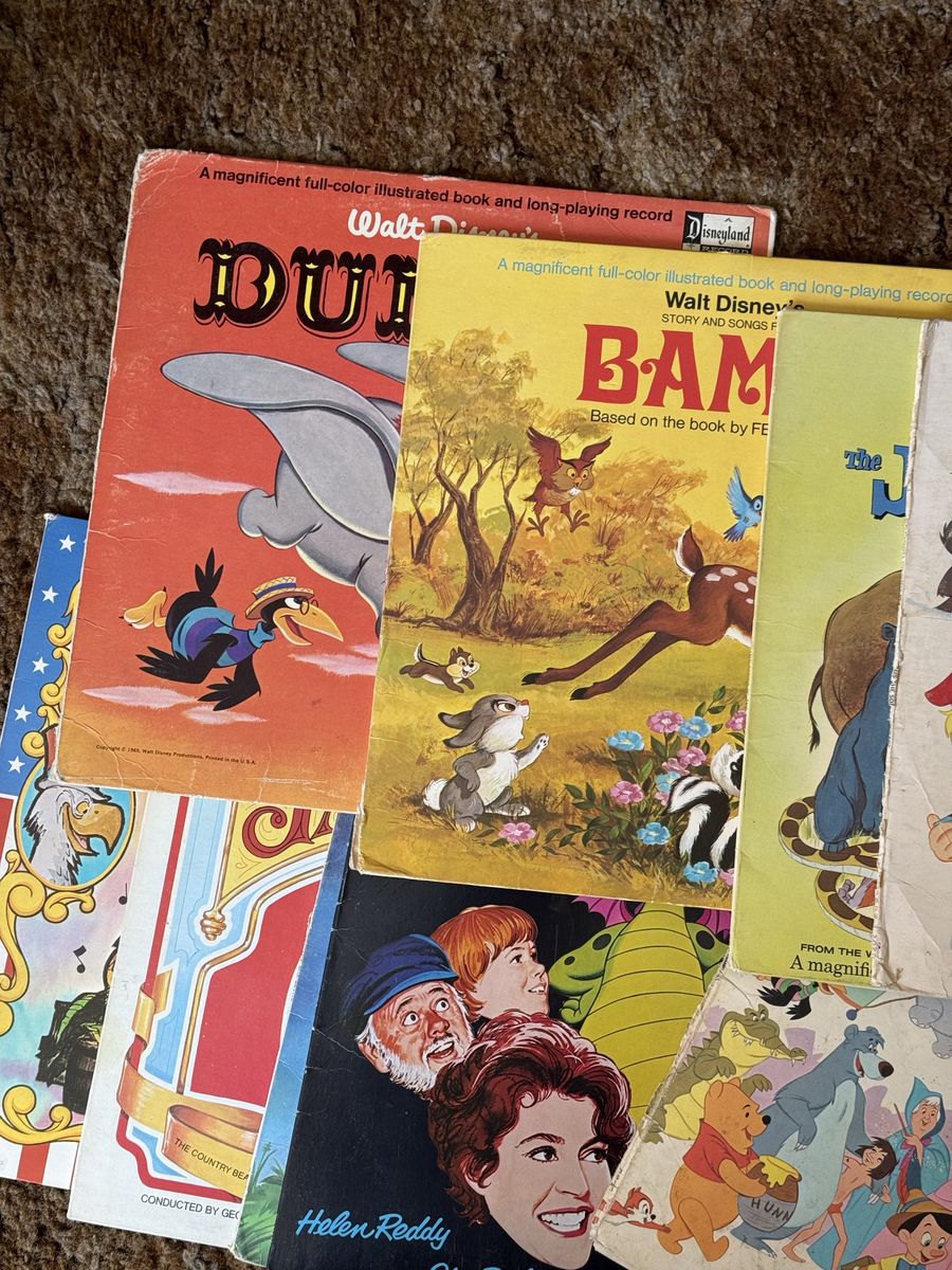 Vintage Disneyland Walt Disney Storyteller Record & Book Lot - Peter and the Wolf, Dumbo, Bambi, more